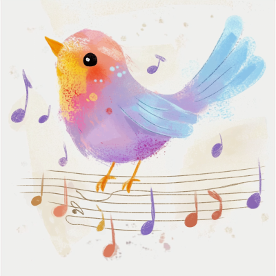 Cute Bird with Music Notes