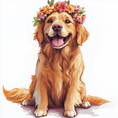Golden Retriever with Flower Crown