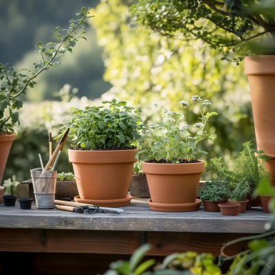 Terracotta Flower Pots in Garden