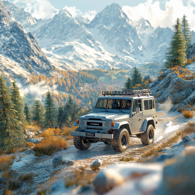 Miniature Toyota Land Cruiser on Mountain Road
