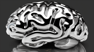 Silver Brain on Black Background