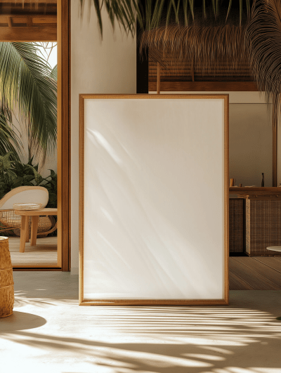Empty Wooden Frame in Bali Room