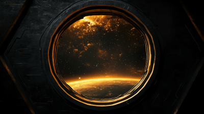View of a Black and Gold Planet