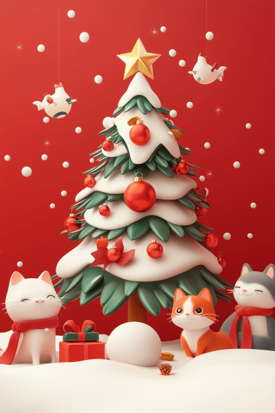 Christmas Tree and Cats