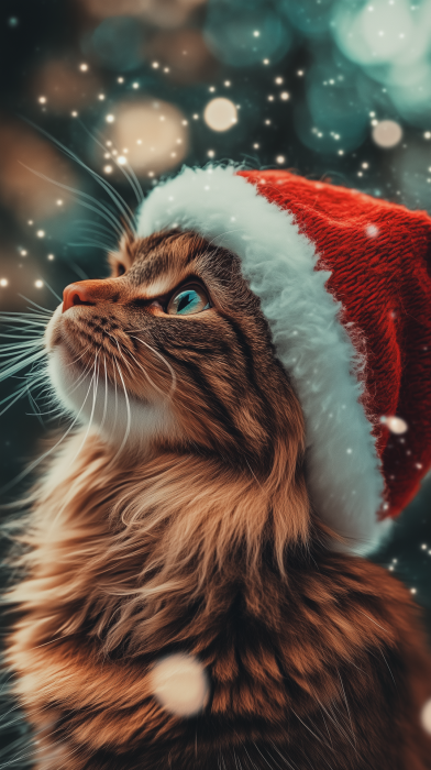 Cute Cat in Santa Hat