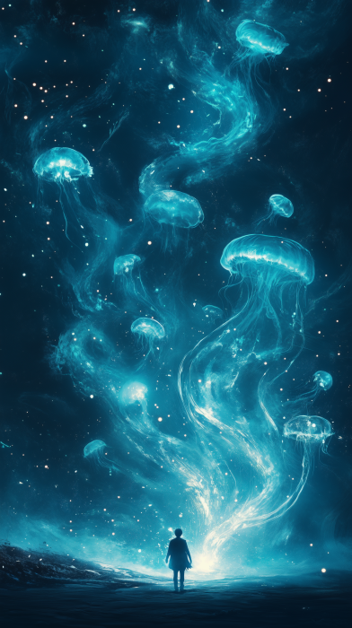 Glowing Jellyfish in Deep Ocean