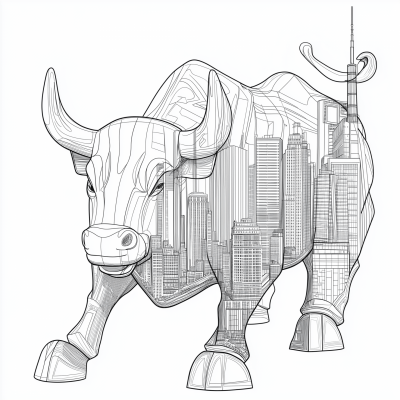 Wall Street Bull Coloring Outline