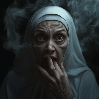 Frightened Nun Portrait