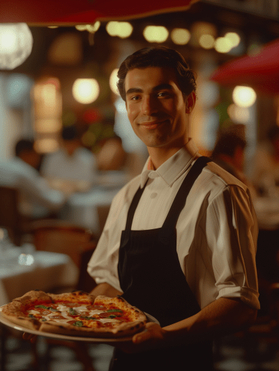 Italian Restaurant Waiter with Pizza