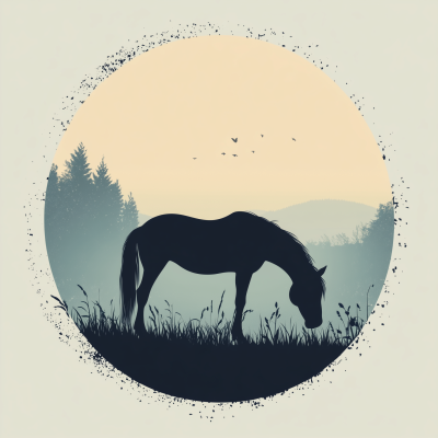 Silhouette of a Grazing Horse