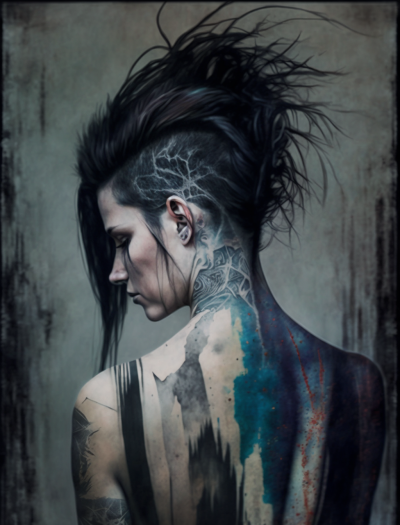 Tattooed Woman in Surreal Portrait