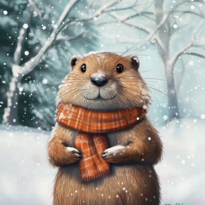 Whimsical Beaver in Snow