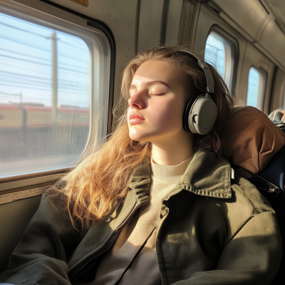 Young Hairdresser Student on Train