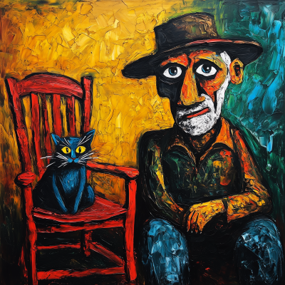 Abstract Old Man and Cat