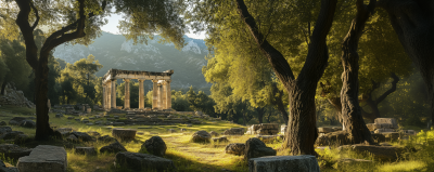 Ancient Greek Plateau in Forest