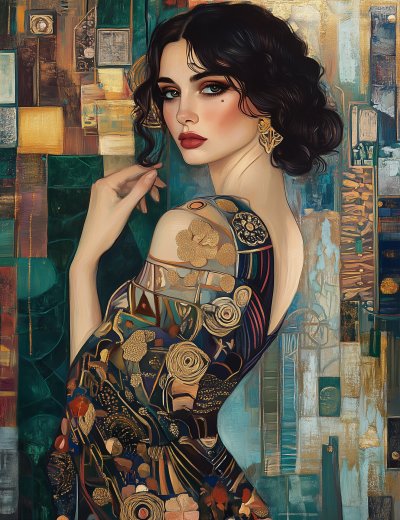 Opulent Woman in Gustav Klimt Style