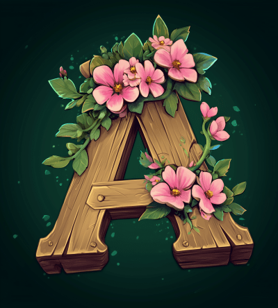 Wooden Letter A with Flowers