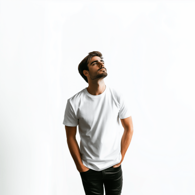 Mockup of Man in White T-shirt