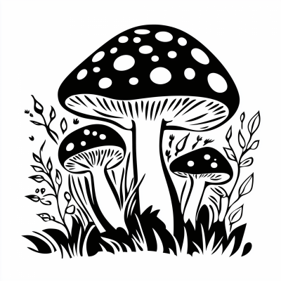Black and White Mushroom Stencil