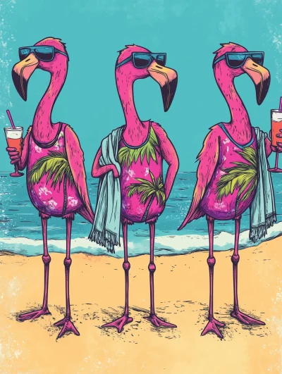 Flamingos at the Beach