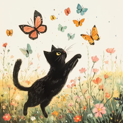 Playful Cat and Butterflies