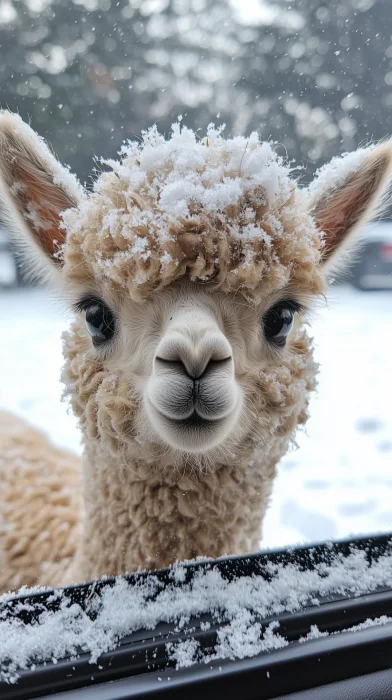 Cute Baby Alpaca in the Snow