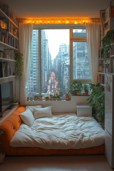 Cozy White Aesthetic Bedroom at Night