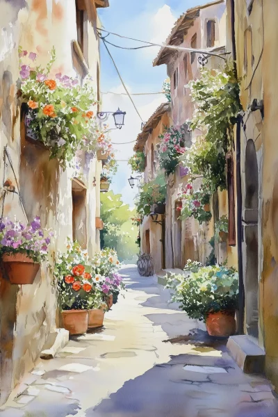 Tuscany Watercolor Landscape