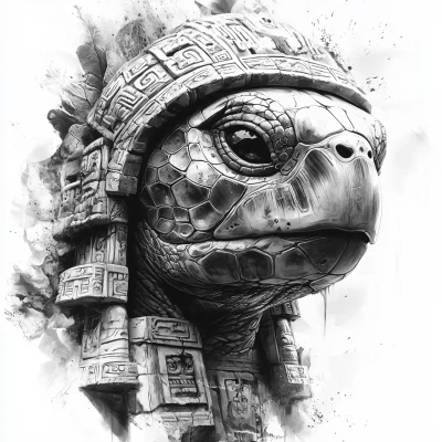 Mayan Helmet Sea Turtle Tattoo Design