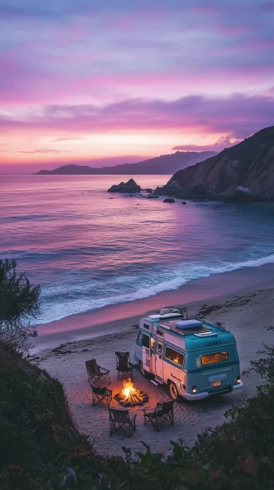 Vintage Camper at Sunset