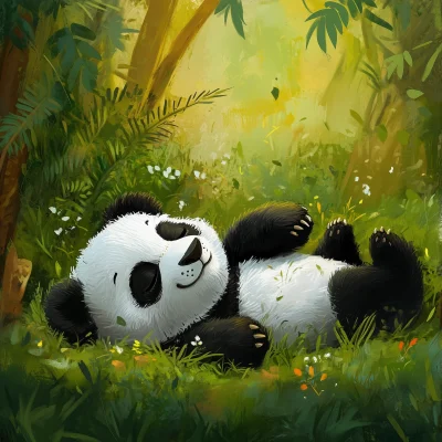 Relaxed Panda on Grass