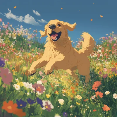 Golden Retriever in a Flower Field