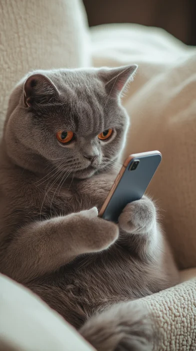 Charming Cat with Smartphone