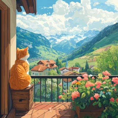 Lofi Cat on the Balcony