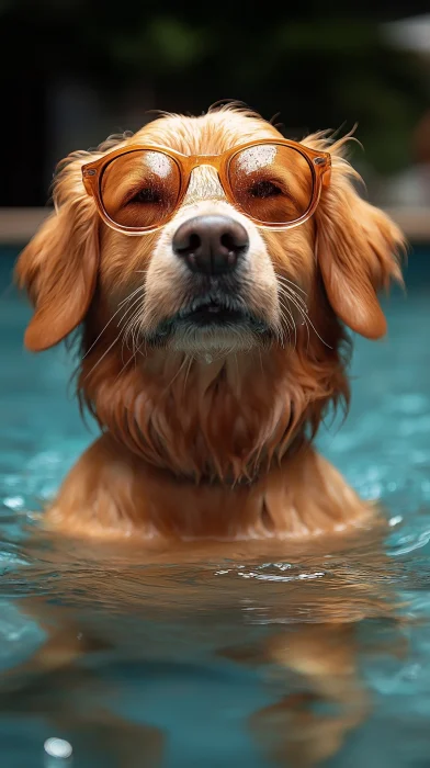 Dog Enjoying Music by the Pool