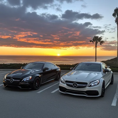 Mercedes Cars at Sunset