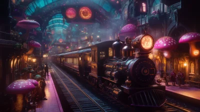 Dreamlike Steampunk Train Station