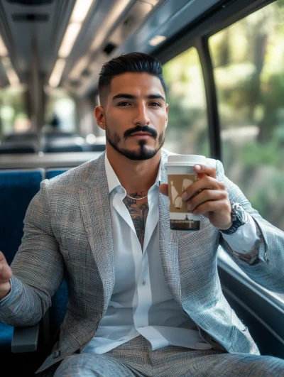 Man Enjoying Espresso on Train