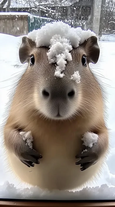 Curious Capybaras in Snow