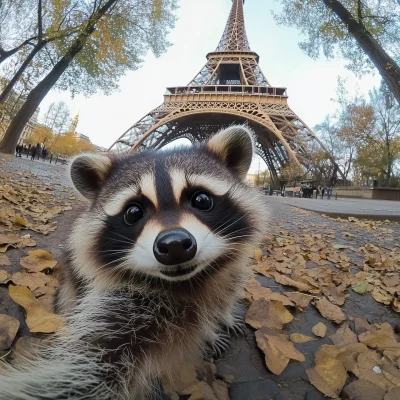 Raccoon Selfie at the Eiffel Tower