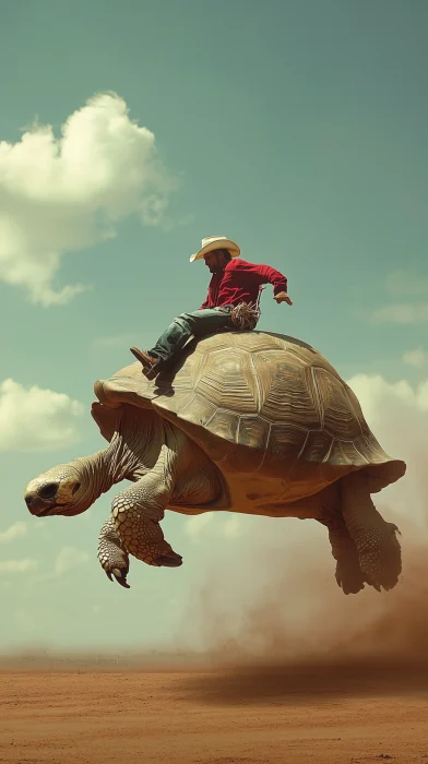 Cowboy Riding a Rodeo Tortoise