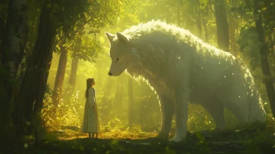 Wolf and Girl in the Forest