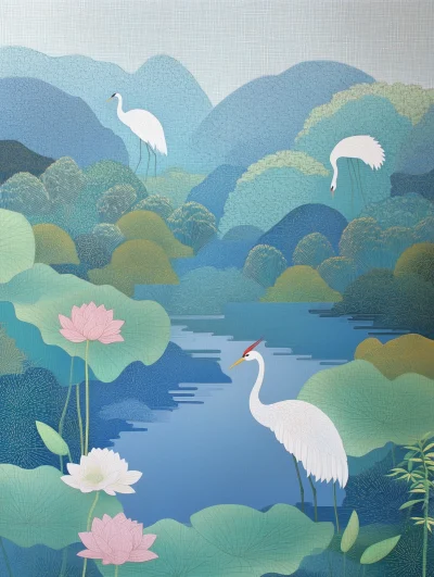 Lotus Pond in Cloisonne Style