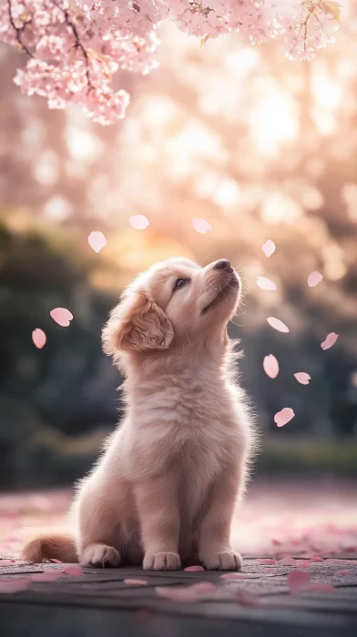 Puppy in Sakura Garden