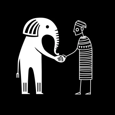 Elephant and Maasai Handshake