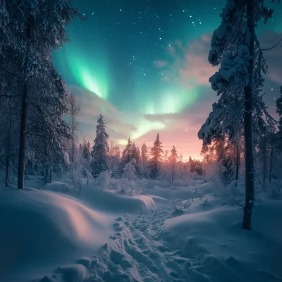 Aurora Over Finland Woods