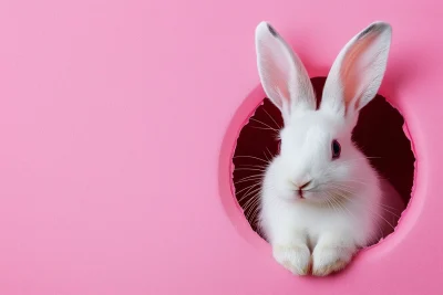 White Rabbit on Pink Background