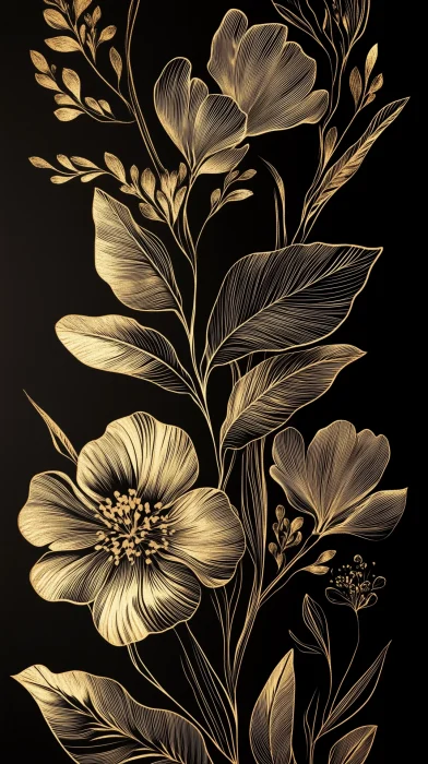 Elegant Gold Floral Line Art