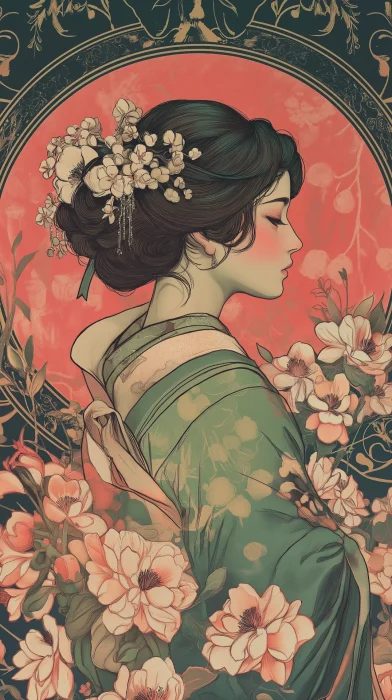 Japanese Art Nouveau Flower Illustration