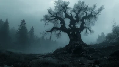 Eerie Tree in Fog